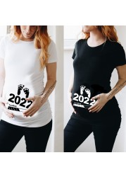 Pregnant Women T-Shirt Lady Letter Printed Maternity Short Sleeve Pregnancy Announcement Shirt 2022 Summer Mom Top Tees Clothes