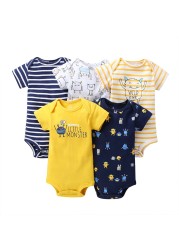 Cartoon Monster Baby Newborn Clothes Newborn Baby Clothes Short Sleeve Cotton Onesex Unisex Bodysuit 2021 5pcs/set