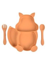 Baby Food Squirrel Silicone Baby Feeding Tray With Fork Spoon Set Dinnerware Training