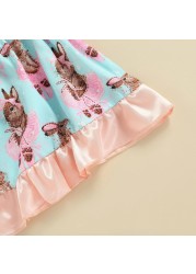 Baby Dress Toddler Girls Cute Dress Easter Bunny Print Dresses Puff Sleeve Princess Dress Infantil Bowknot