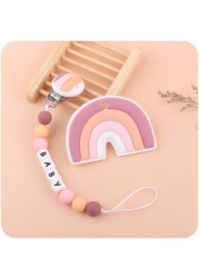 2pcs Baby Pacifier Chain Clip Rainbow Teether Set Newborn Nipple Dummy Clip Holder Silicone Teething Soother Molar Toys QX2D