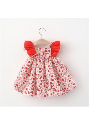 Summer Sleeveless Bowknot Dress Ruffles Floral Print Dress Bag Set Vacation Party Dress Toddler Infant Baby Girls Princess Dress