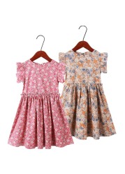 Girl Summer Dress 2022 New Casual Princess Dress Retro Small Floral Kids Dress Vestido 3-14Y G0005