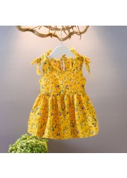 2022 New Summer Baby Toddler Kids Girls Sleeveless Ribbons Bow Floral Dress Princess Dresses Girls Clothes Kids Casual Dresses