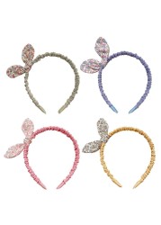 1PC Cute Kids Lovely Cloth Floral Printed Hair Hoop Small Fresh Style Fashion Baby Girls Rabbit Ears Bowknot Headband