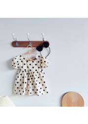 Children's Skirt Summer Clothes Newborn Sister Outfit Jumpsuit Dress Cotton Wave Point Sweet Ins Dots Baby Girl Romper Headband