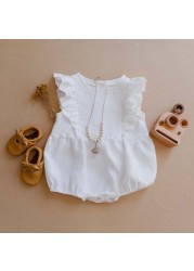 Summer Newborn Infant Baby Girls Romper Cotton Linen Ruffles Sleeveless Infant Playsuit Jumpsuit Overalls onabiece Baby Clothes