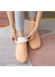 1 Pair Thick Warm Sleep Socks Slippers Women Girls Autumn Winter Velvet Home Floor Socks Non-slip Mid-tube Kawaii Cute Socks