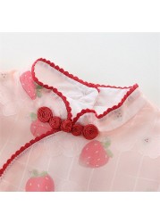 LAUDKA Summer 0-24M Girls Cotton Strawberry Print Underwear Infant Princess Jumpsuit Summer Chinese Style Lace Clothes 2022