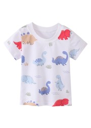 Jumping Meter Kids T-Shirt Cartoon Dinosaur Knitted Cotton Casual Breathable Short Sleeve Sports Tops Bottoming Shirt