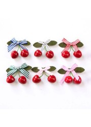 Baby Girl Cute Fruit Cherry Hair Clip Bar Lattice Dot Bow Barrettes Hairpin for Children Girls Handmade Fashion Kids Headwear