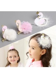 Princess Plush Swan Hair Clip Hairgrips For Girls Kids Hair Clips Hairpins Barrette Children Headwear Kawaii Hair Accessories