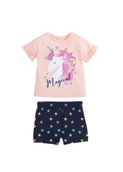 Kids Summer Clothes Girls Unicorn Sets Children Printing Tops Pants Suits Princess Girl Floral T-shirt Elastic Pant Set 2-7Y