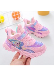 Disney girls' cotton sports shoes for children plus velvet warm Elsa princess students winter new children's running shoes