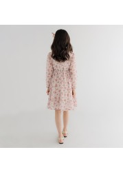 Long Sleeve Girls Dress 2022 Spring Summer New Korean Girls Dress Floral Chiffon Princess Dress Collage Style Kids Clothes