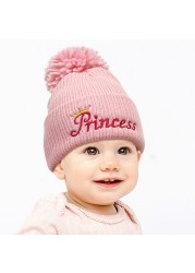 New autumn and winter baby hat embroidered letter hair ball knit hat for children winter hat wool hat