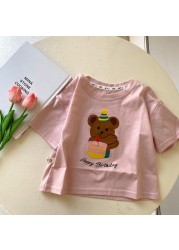 MILANCEL Children's T-Shirt 2022 Summer New Girl Short Sleeve Boy Cartoon Bear Tees