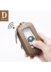 DIDE Vintage Car Genuine Leather Mini Key Bag Coin Purse Wallets Men Women Keys Organizer Keychain Double Zipper Key Cover