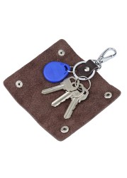 Portable High Quality Leather Key Case Double Snap Button Handmade Durable Simple Practical Color