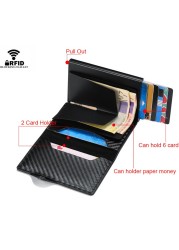 DIENQI - Men's Rfid Carbon Fiber Wallet, Black Leather Wallet, Small Wallet