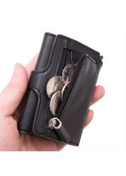 Card Holder with RFID Button for Men, Card Holder with Wallet Black, Metal, Aluminum, Auto Pop Up, Wallet Black