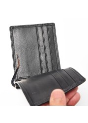 Male Card Holder Genuine Woven Leather Fashion Design Slim Wallet Front Pocket Money Clip Small Wallet for Men Women Luxury Brand