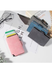 RFID Blocking Card Holder Women Mini Wallets Minimalist Mini Metal Wallet Pink Money Purses Ladies Mini Wallet Blackpink 2021