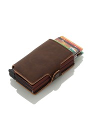 Dual RFID Aluminum Card Holder For Men Vegan Leather Card Wallet Card Holder With Automatic Pop Up