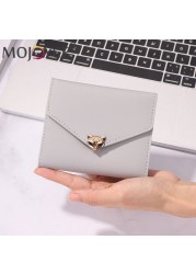 Simple Fashion Women Trifold PU Leather Small Wallet Portable Solid Color Casual Business Card Holder Fox Shape Hasp Coin Purse