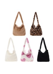 2021 Autumn Winter Female Plush Portable Women Handbag Vintage Animal Print Shoulder Bags Travel Bags