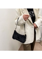 Women Fashion Plush Faux Fur Bag Diamond Lattice Shoulder Bag Autumn Winter Zipper Cloud Pure Color Brand Designer Handbags