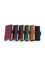 Genuine Leather Men Wallet Small Wallet With Rfid Lock Aluminum Card Holder Slim Male Wallet