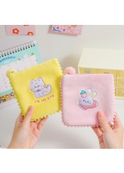 Cute Women Bag Sanitary Napkins Flannel Girls Coin Purse Sweet Embroidery Animals Card Case Holder Storage Female Money Bag