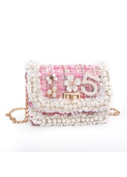 Korean Style Women Woolen Cross Body Handbags Cute Girls Princess Purses And Handbags Baby Pearl Clutch Purse