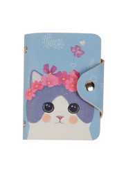 Women Cartoon Print Portable Credit Card Bag Passport Case PU Leather 20 Bit Large Capacity Multifunctional Business