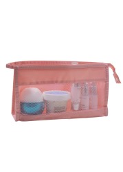 Travel Makeup Pouch Portable Simple Mesh Storage Bag Zipper Wash Hanging Organizer Fashion Large Unique