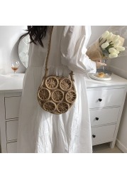 Round Beach Summer Straw Bag Handmade Woven Designer Bohemian Casual Travel Crossbody Circle Rattan Shoulder Bags Woman