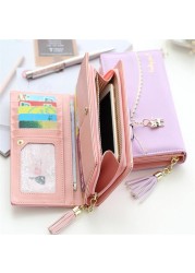 PU long wallet leather wallet women card holder purse sweet bow cute cat pendant tassel ladies clutch phone money coin bag portemonny