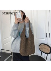 Lazy wind bags woven sweater shoulder bags large capacity shopping bags for women outdoor travel shopping gift