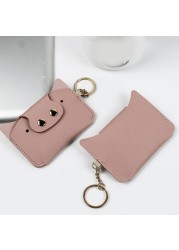 Creative Card Holder Cartoon Simple Animal Piggy Shaped PU Leather Kawaii Small Wallets Keychain Coin Purse ID Card Bag for Girls