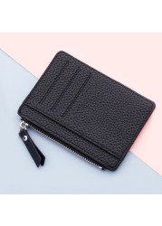 Women Ultra Thin Card Holder PU Leather Unisex Zipper Business Card Case Men Credit Cards Small Wallet Credit Card Organizer