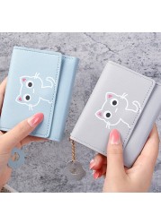 Women Wallet Cute Cat Print Small Wallet Leather Small Wallet Girls Money Bag Card Holder Ladies Female Hasp ID Card Holder Card Holder