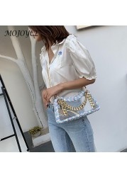 Summer Women Hand Woven Handbag Clear Waterproof Chain Shoulder Crossbody Bags Women Summer Purse for Travel Shopping