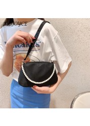 Women Nylon Underarm Shoulder Bags Solid Color Pearl Small Bags Clutch Fashion Simple Design Shoulder Bag Underarm Bags For Women