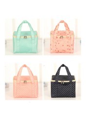 Hot Lunch Bag Insulated Cold Dot Print Picnic Tote Bag Thermal Portable Lunch Box Meal Bento Pouch Lunch Container Food Storage Bag