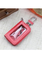 Leather Zipper Box Home Car Key Case Key Chain Women Home Organizer Transparent Window Key Bag Wallet