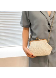 Women Top-Straw Handbags Beach Shoulder Bags Trendy Simple Solid Color Handbags Ladies Bags