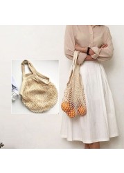 7pcs Organic Cotton Mesh Shopping Bag Gauze Net Bag With Drawstring Reusable Shopping Tote Food Storage Grocery Shoulder Bag