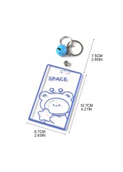 X7YA 1pc Transparent Acrylic Business Card Holder For Staff Staff With Keyring Bell Cartoon Pattern Pass Card Cover Bus Cards