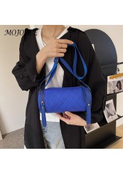 Diamond Lattice Leather Cylinder Pillow Bag Fashion Women Shoulder Bag Female Casual Chain Designer Handbags